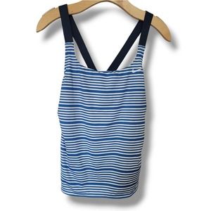 Nike women's blue striped tank racer swimwear tankini top  - large